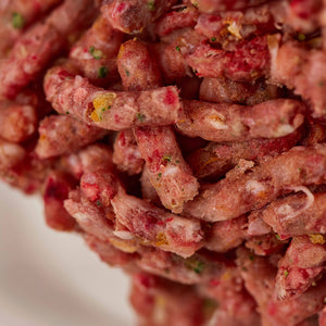 Close up of chicken mince raw dog food from LUNA & me