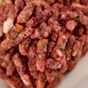 Close up of Porky Pork raw dog food mince meat from LUNA & me