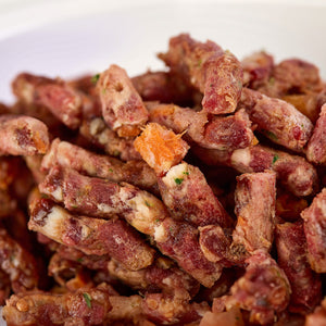 Close up of Tender Beef raw dog food mince meat from LUNA & me